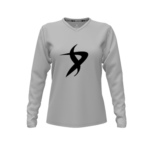 [CUS-DFW-TEES-PER-VNK-LSL-GRY-FYXS-LOGO1] Performance T-Shirt (Female Youth XS, Gray, V Neck, Logo 1, Long Sleeve)