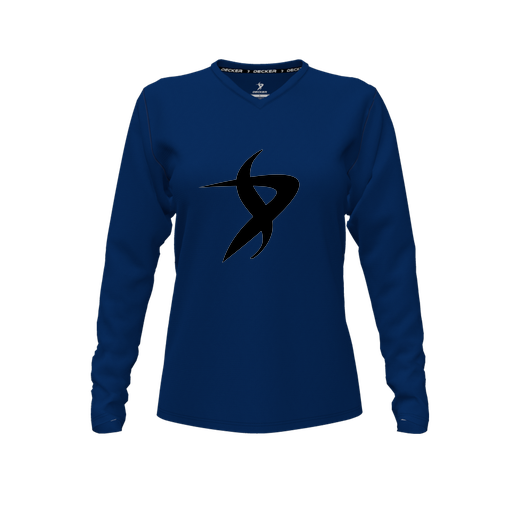 [FTLVPTNV-FYXS-LOGO1] Decker Performance T-Shirt (Female Youth XS, Navy, V Neck, Logo 1, Long Sleeve)